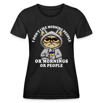 Morning grouch coffee drinker cat coffee - Women's Functional T-Shirt - black - Front - AI Model Female 172 light (172cm)