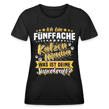 Fünffache Katzenmama Katze Mama - Frauen Funktions-T-Shirt - Schwarz - Vorne - AI Model Female 172 light (172cm)