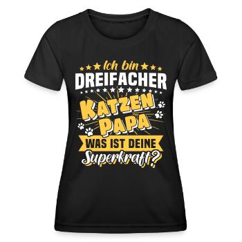 Dreifacher Katzenpapa Katze Papa - Frauen Funktions-T-Shirt - Schwarz - Vorne - AI Model Female 172 light (172cm)