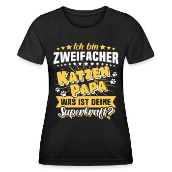 Zweifacher Katzenpapa Katze Papa - Frauen Funktions-T-Shirt - Schwarz - Vorne - AI Model Female 172 light (172cm)