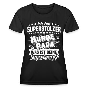 Hund Papa Hundepapa Superkraft - Frauen Funktions-T-Shirt - Schwarz - Vorne - AI Model Female 172 light (172cm)