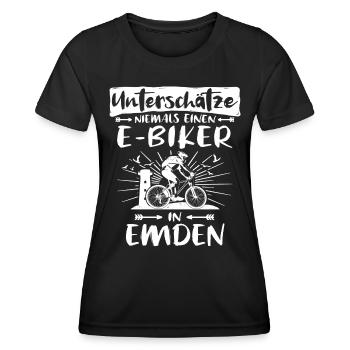 Emden Ebike Emdener Ebiker - Frauen Funktions-T-Shirt - Schwarz - Vorne - AI Model Female 172 light (172cm)