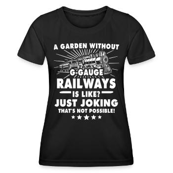 Spur G Modelleisenbahn Gartenbahn - Frauen Funktions-T-Shirt - Schwarz - Vorne - AI Model Female 172 light (172cm)