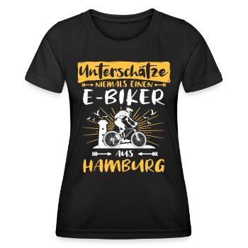 Ebike Hamburg Ebiking Hamburger E-Biker - Frauen Funktions-T-Shirt - Schwarz - Vorne - AI Model Female 172 light (172cm)