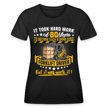Staplerfahrer 80. Geburtstag 80 Jahre Stapler - Frauen Funktions-T-Shirt - Schwarz - Vorne - AI Model Female 172 light (172cm)