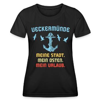 Ueckermünde Sprüche Ueckermünder Spruch - Frauen Funktions-T-Shirt - Schwarz - Vorne - AI Model Female 172 light (172cm)