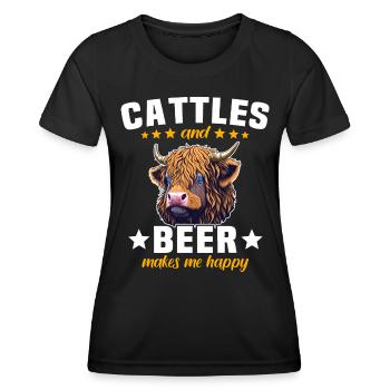 Hochlandrinder Bier Highland Cow - Frauen Funktions-T-Shirt - Schwarz - Vorne - AI Model Female 172 light (172cm)