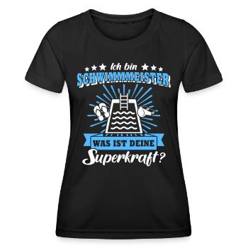Schwimmmeister Superkraft Bademeister - Frauen Funktions-T-Shirt - Schwarz - Vorne - AI Model Female 172 light (172cm)