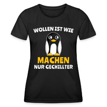 Pinguin Chillen Wollen Machen - Frauen Funktions-T-Shirt - Schwarz - Vorne - AI Model Female 172 light (172cm)