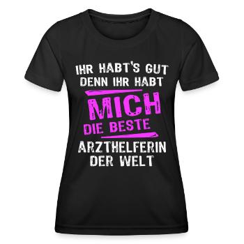 Arzthelferin Spruch - Frauen Funktions-T-Shirt - Schwarz - Vorne - AI Model Female 172 light (172cm)