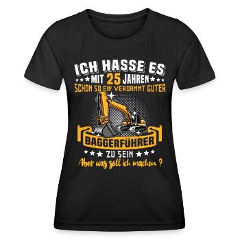 Baggerführer 25. Geburtstag 25 Jahre Baggerfahrer - Frauen Funktions-T-Shirt - Schwarz - Vorne - AI Model Female 172 light (172cm)