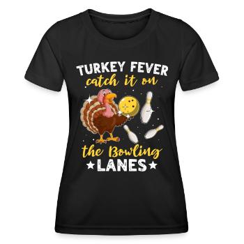 Bowlingspieler Turkey Thanksgiving - Frauen Funktions-T-Shirt - Schwarz - Vorne - AI Model Female 172 light (172cm)
