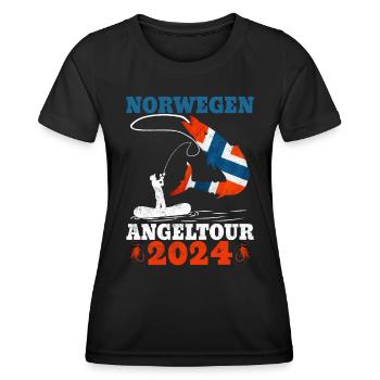 Angeln in Norwegen Angeltour Norwegen 2024 - Frauen Funktions-T-Shirt - Schwarz - Vorne - AI Model Female 172 light (172cm)