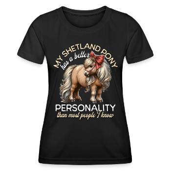Shetland Pony Reiterin - Frauen Funktions-T-Shirt - Schwarz - Vorne - AI Model Female 172 light (172cm)