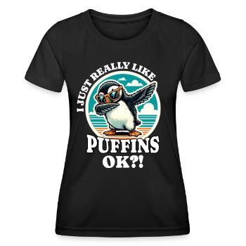 J’adore le dicton Puffin - T-shirt sport Femme - noir - Devant - AI Model Female 172 light (172cm)