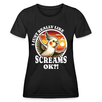 J’adore le dicton cockatiel - T-shirt sport Femme - noir - Devant - AI Model Female 172 light (172cm)