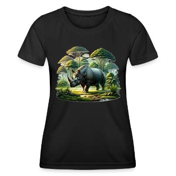 Rhino Nashorn - Frauen Funktions-T-Shirt - Schwarz - Vorne - AI Model Female 172 light (172cm)
