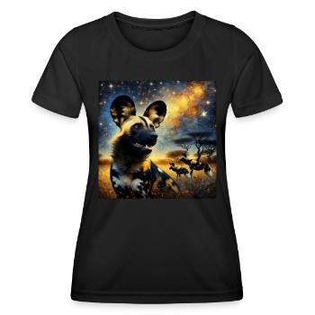 Afrikanischer Wildhund Starry Night - Frauen Funktions-T-Shirt - Schwarz - Vorne - AI Model Female 172 light (172cm)