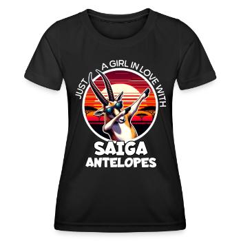Mädchen Liebt Saiga Antilope - Frauen Funktions-T-Shirt - Schwarz - Vorne - AI Model Female 172 light (172cm)