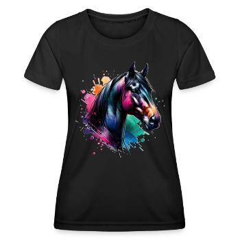 Traber Motiv Pferd - Frauen Funktions-T-Shirt - Schwarz - Vorne - AI Model Female 172 light (172cm)