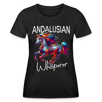 Cheval chuchoteur andalou - T-shirt sport Femme - noir - Devant - AI Model Female 172 light (172cm)