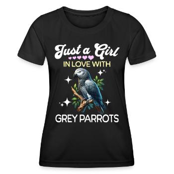 African Grey Parrot Girl Grey Parrot - Women's Functional T-Shirt - black - Front - AI Model Female 172 light (172cm)