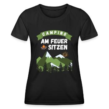 Camping am Feuer sitzen - Design - Frauen Funktions-T-Shirt - Schwarz - Vorne - AI Model Female 172 light (172cm)