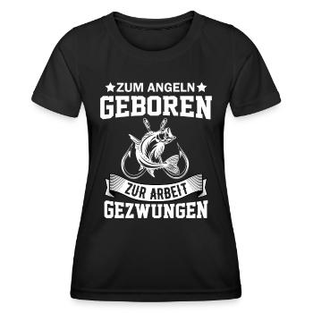 Zum Angeln geboren zum Arbeiten gezwunen Angler - Frauen Funktions-T-Shirt - Schwarz - Vorne - AI Model Female 172 light (172cm)