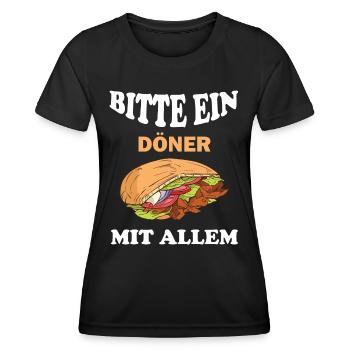 Bitte ein Döner mit Allem lustige Döner Sprüche - Frauen Funktions-T-Shirt - Schwarz - Vorne - AI Model Female 172 light (172cm)