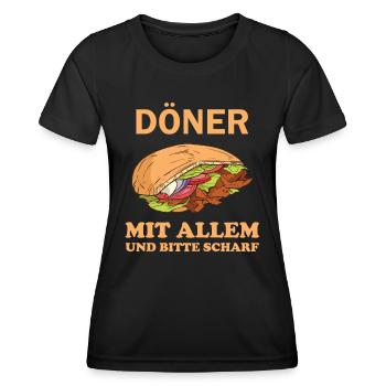Bitte ein Döner mit Allem lustige Döner Sprüche - Frauen Funktions-T-Shirt - Schwarz - Vorne - AI Model Female 172 light (172cm)