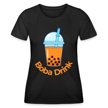 A Japanese Boba Tea Drink Orange Bubble Tea - Women's Functional T-Shirt - black - Front - AI Model Female 172 light (172cm)
