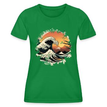 Japanese Wave the Great Wave of Kanagawa - Women's Functional T-Shirt - kelly green - Front - AI Model Female 172 dark (172cm)