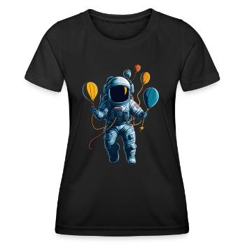 Astronaut with Air Balloons in Space - Frauen Funktions-T-Shirt - Schwarz - Vorne - AI Model Female 172 light (172cm)