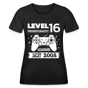 16 Level Legendär Seit 2008 Geburtstag 16 Jahre - Frauen Funktions-T-Shirt - Schwarz - Vorne - AI Model Female 172 light (172cm)