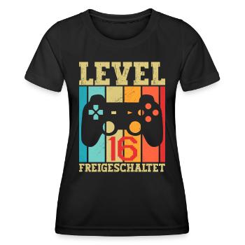 16 Level Freigeschaltet Kinder Geburtstag 16 Jahre - Frauen Funktions-T-Shirt - Schwarz - Vorne - AI Model Female 172 light (172cm)