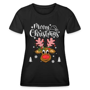 Deer Merry Christmas Santa Reindeer Hirsch - Frauen Funktions-T-Shirt - Schwarz - Vorne - AI Model Female 172 light (172cm)