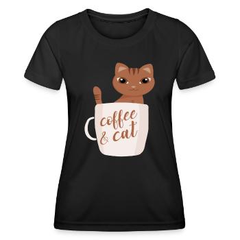 Café et chats Kaffee und Katzen - T-shirt sport Femme - noir - Devant - AI Model Female 172 light (172cm)