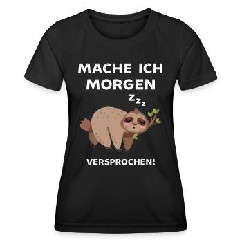 Ja mache ich morgen versprochen lustiger Faultier - Frauen Funktions-T-Shirt - Schwarz - Vorne - AI Model Female 172 light (172cm)