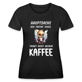 Der freche Vogel will meinen Kaffee trinken Eule - Frauen Funktions-T-Shirt - Schwarz - Vorne - AI Model Female 172 light (172cm)