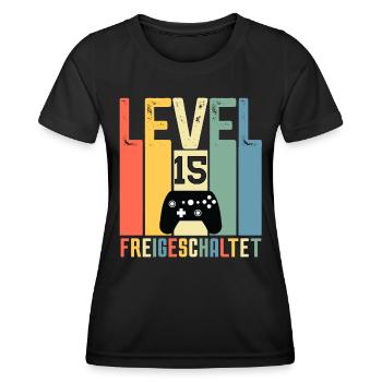 Level 15 ist freigeschaltet Geburtstag 15 Jahre - Frauen Funktions-T-Shirt - Schwarz - Vorne - AI Model Female 172 light (172cm)