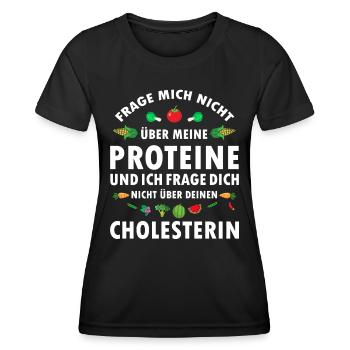 Frage mich nicht über Proteine Veganer Sprüche - Frauen Funktions-T-Shirt - Schwarz - Vorne - AI Model Female 172 light (172cm)