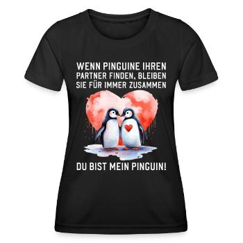Wenn Pinguine Ihre Liebe finden Pärchen Sprüche - Frauen Funktions-T-Shirt - Schwarz - Vorne - AI Model Female 172 light (172cm)
