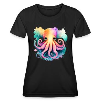 Underwater World Baby Octopus Fish in Watercolor - Frauen Funktions-T-Shirt - Schwarz - Vorne - AI Model Female 172 light (172cm)