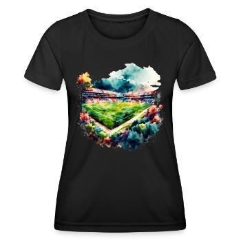 Football Stadium in Watercolor Fussball Stadion - Women's Functional T-Shirt - black - Front - AI Model Female 172 light (172cm)