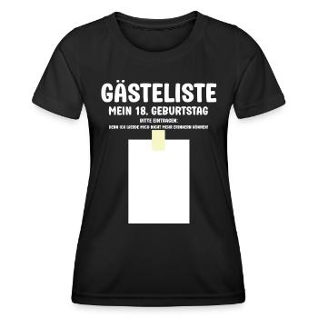 Gästeliste 18 Geburtstag bitte Eintragen 18 Jahre - Frauen Funktions-T-Shirt - Schwarz - Vorne - AI Model Female 172 light (172cm)