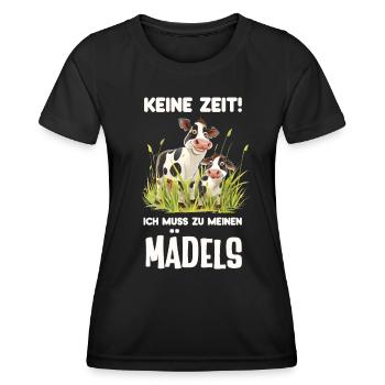 Keine Zeit ich muss zu meinen Mädels lustige KÜhe - Frauen Funktions-T-Shirt - Schwarz - Vorne - AI Model Female 172 light (172cm)