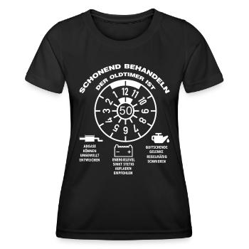 Der Oldtimer wird 50 Jahre alt lustige Auto Spruch - Frauen Funktions-T-Shirt - Schwarz - Vorne - AI Model Female 172 light (172cm)