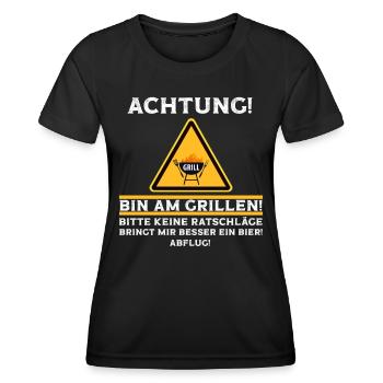 Achtung bin am Grillen lustige Grill Sprüche - Frauen Funktions-T-Shirt - Schwarz - Vorne - AI Model Female 172 light (172cm)