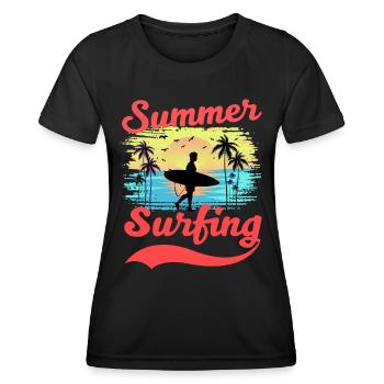 Summer Surfing Palm Sea Beach Surfer - Frauen Funktions-T-Shirt - Schwarz - Vorne - AI Model Female 172 light (172cm)