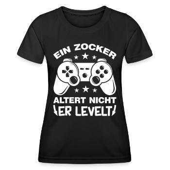 Ein Zocker altert nicht er levelt up Gamer Sprüche - Frauen Funktions-T-Shirt - Schwarz - Vorne - AI Model Female 172 light (172cm)